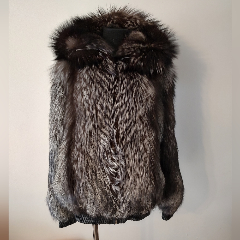 Hooded fox fur coat